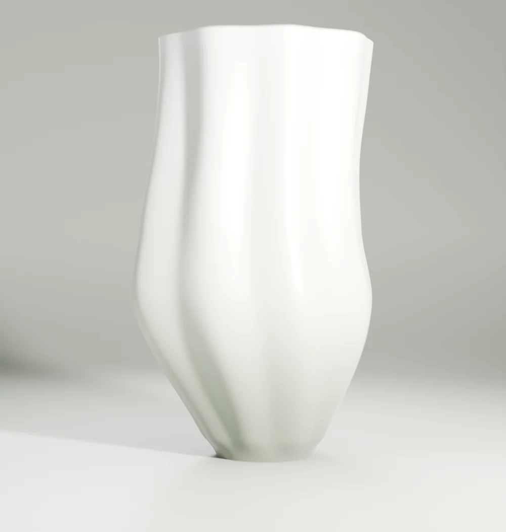 Liquid Dune Vase — studio portrait, matte cloud print