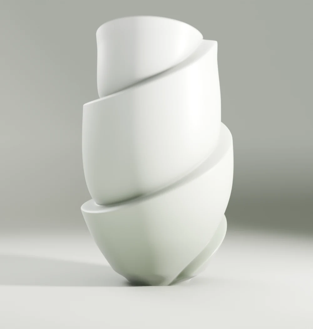 Swirl Wrap Vase — studio portrait, matte cloud print